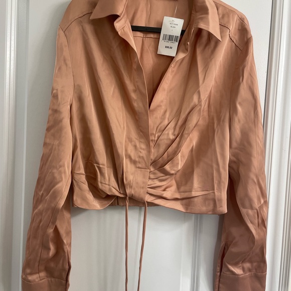 PERRY SATIN WRAP FRONT TIE WAIST TOP - Picture 6 of 6